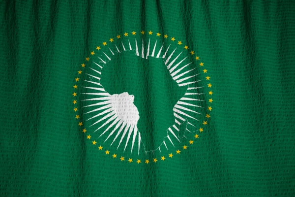 Closeup of Ruffled African Union Flag, African Union Flag Blowin in Wind