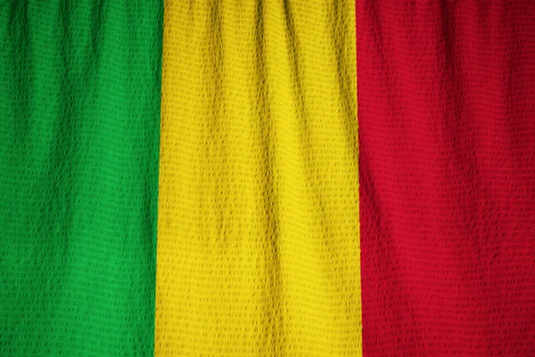 Closeup of Ruffled Mali Flag, Mali Flag Blowing in Wind