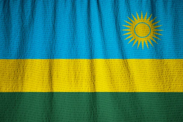 Closeup of Ruffled Rwanda Flag, Rwanda Flag Blowing in Wind