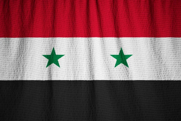 Closeup of Ruffled Syria Flag, Syria Flag Blowing in Wind