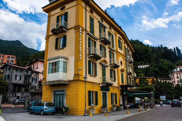 VARENNA ON LAKE COMO, ITALY, JUNE 15, 2014. Hotel building in Varenna on Lake Como, Italy, Lombardy region. Italian city view.