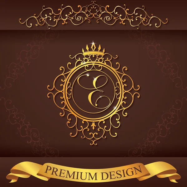 Letter E. Luxury Logo template flourishes calligraphic elegant ornament lines. Business sign, identity for Restaurant, Royalty, Boutique, Hotel, Heraldic, Jewelry, Fashion, vector illustration