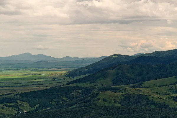 Aerial view mountains hills flat land