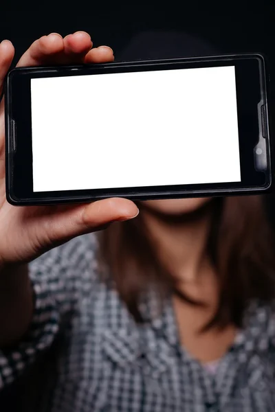 Hipster girl taking picture smartphone self-portrait, screen view