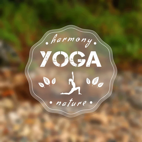 Vector yoga illustration. Name of yoga studio on a nature background.