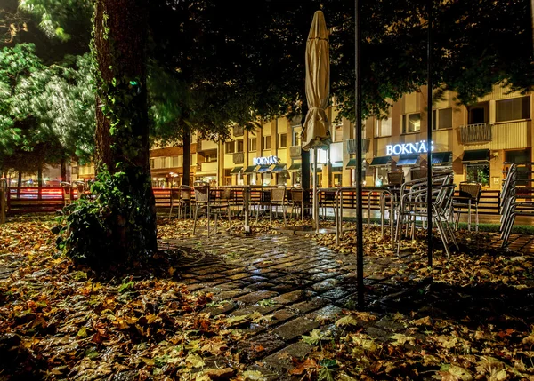 Street cafe on a rainy autumn. Tampere. Finland.