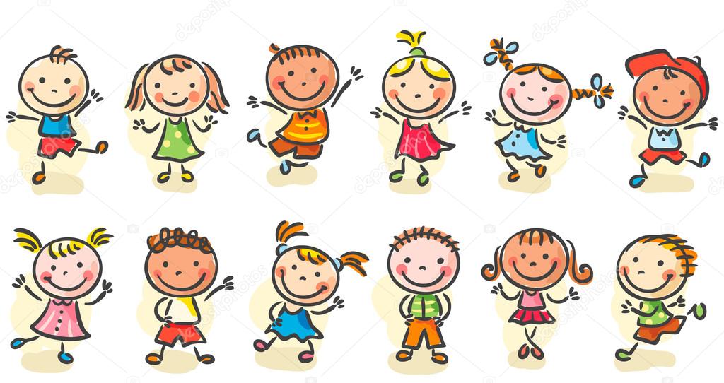 Esboçado Crianças Felizes Dos Desenhos Animados — Vetor De Stock 54059547