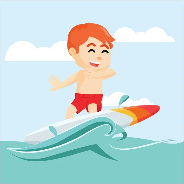 Boy surfing at sea