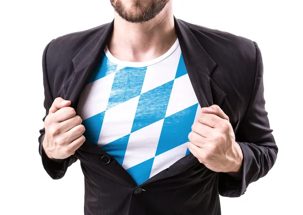 Businessman stretching suit with Bavarian Flag