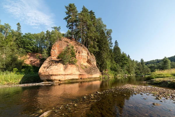 River with reflections in water and sandstone cliffs