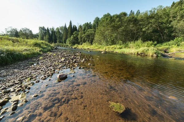 River with reflections in water and sandstone cliffs