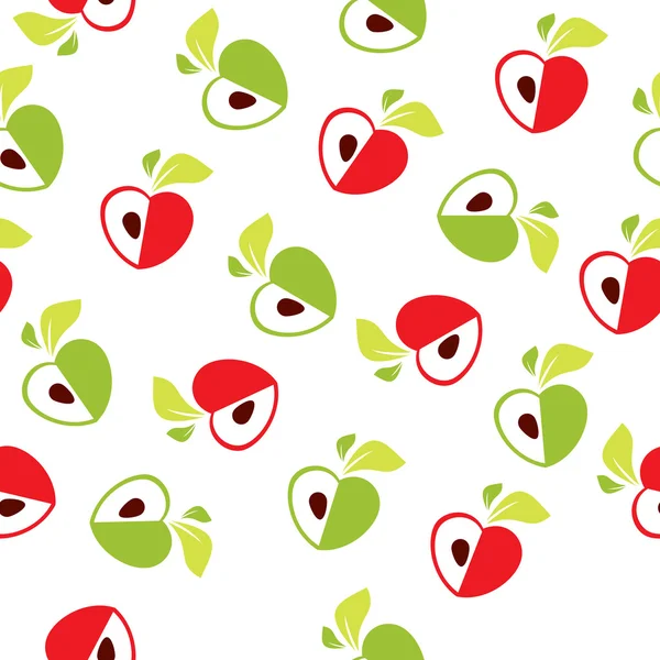 Seamless pattern of red and green apple heart on white background - vector illustration