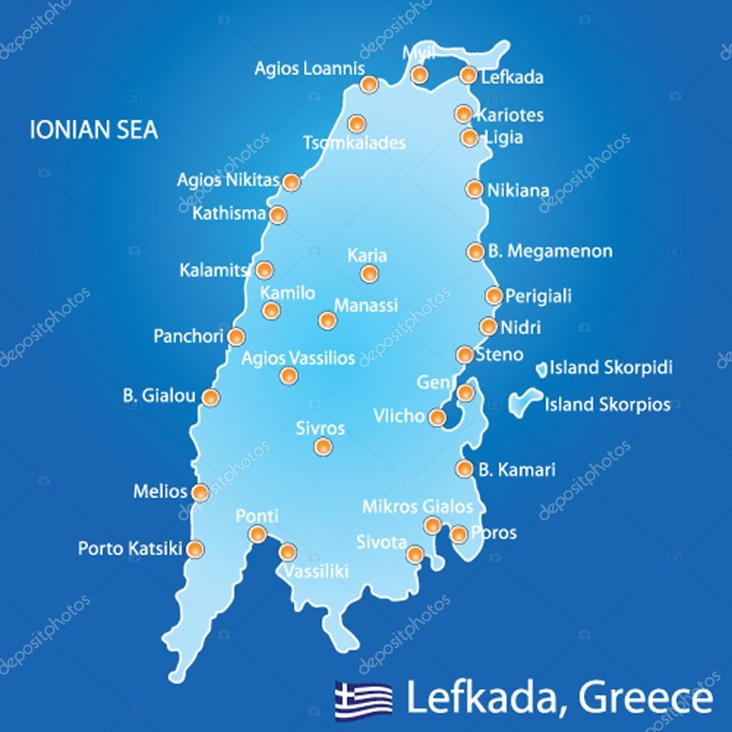 Ön Lefkas i Grekland karta — Stock Vektor © milanpetrovic #55597979