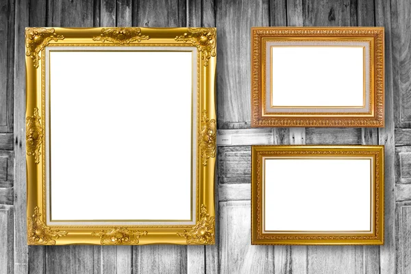 Set of picture frame. Photo art gallery on wood vintage wall.