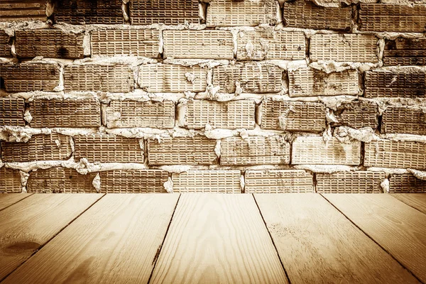 Wood Texture on Old vintage brick wall for Background.