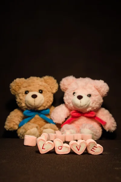 Valentines Day background with hearts, teddy bear