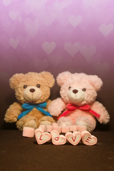 Valentines Day background with hearts, teddy bear