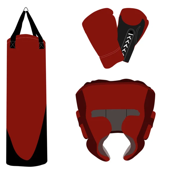 Boxing gloves, bag and helmet