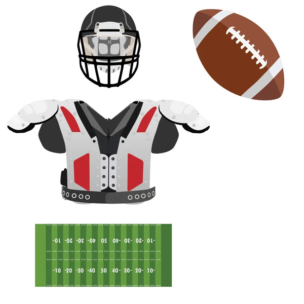 American football helmet, ball, field  and armour