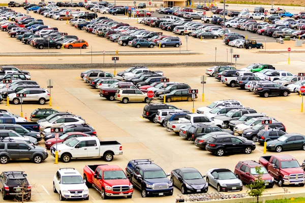 Cars in the airport parking lot at DIA