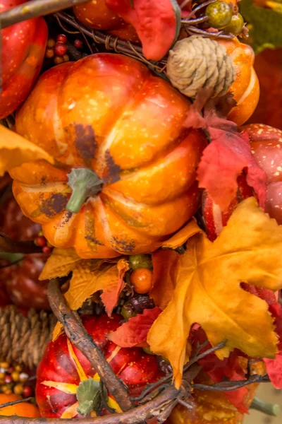 Fall colors home decorations - leaves, pumpkins and berries