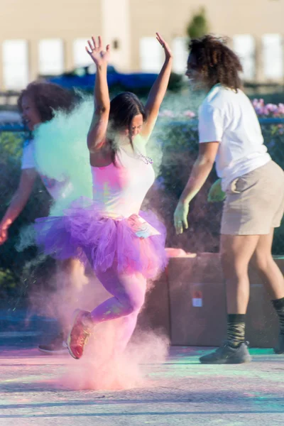 Houston, TX, USA - Color Fun Fest 5K run: runners completing the