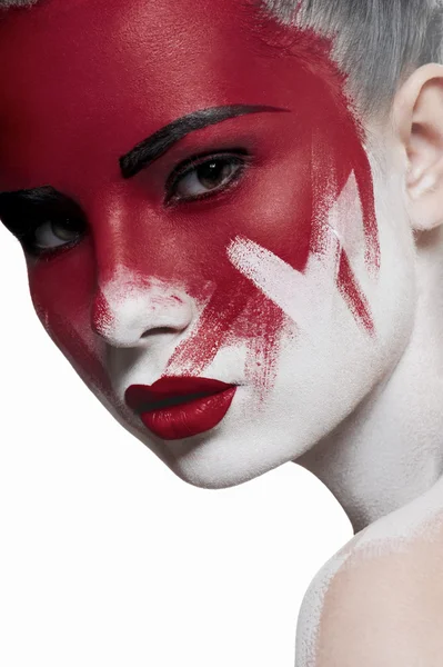 White skin, red lips and blood on face.