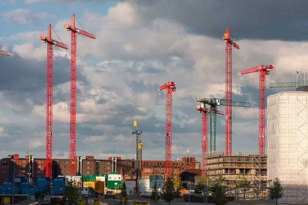 Construction cranes on a construction site in Hamburg