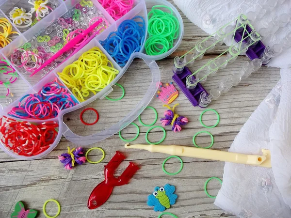 Colorful of elastic rainbow loom bands kit