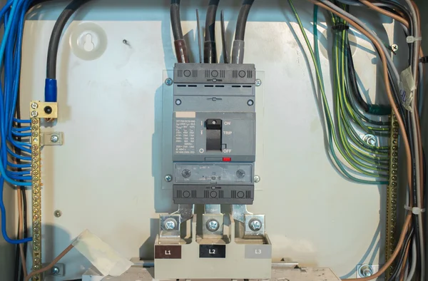 Industrial electrical panel with electronic devices for relay protection and process controlling closeup