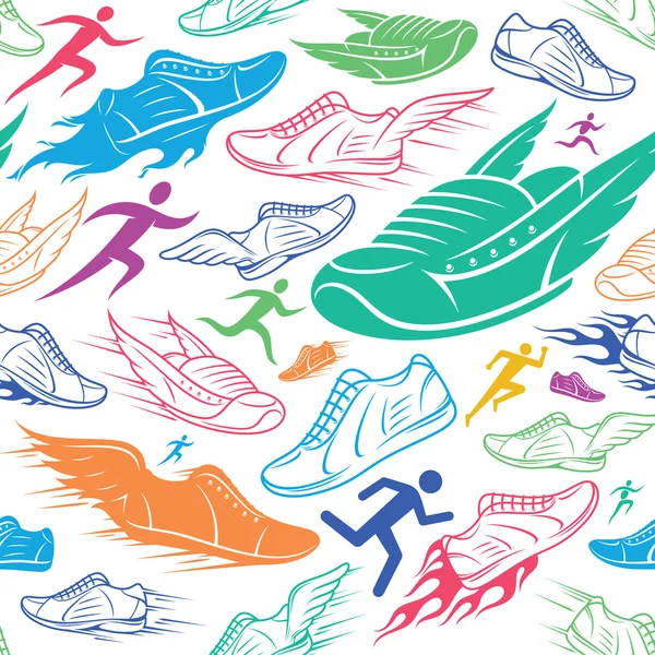 Sport Shoes, Running Man Background, Seamles Pattern, Sport Icons