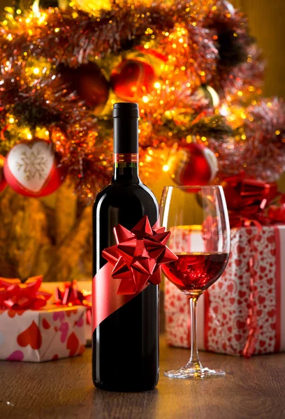 Wine tasting with christmas tree