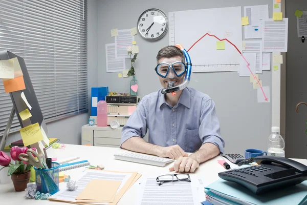 Office worker wearing scuba mask