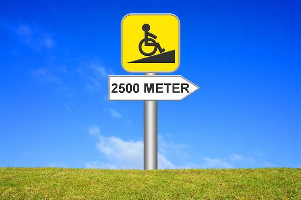Signpost - Wheelchair ramp far away