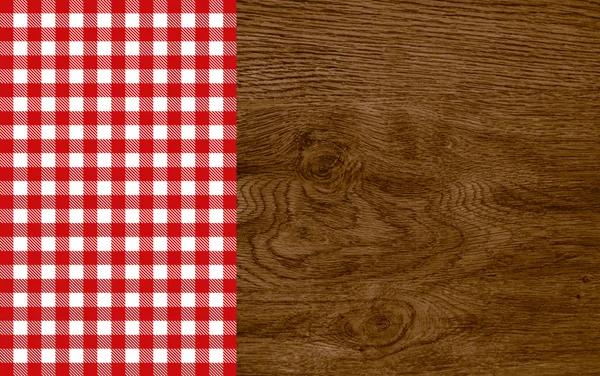 Wood background with tablecloth red white