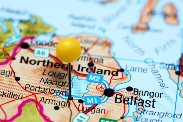 Portadown pinned on a map of Northern Ireland