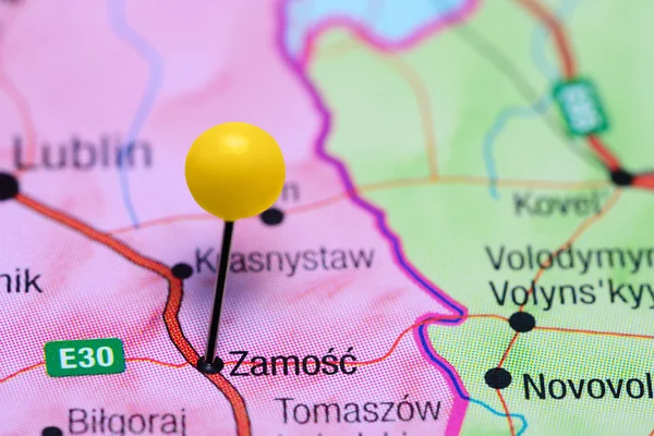 Zamosc pinned on a map of Poland