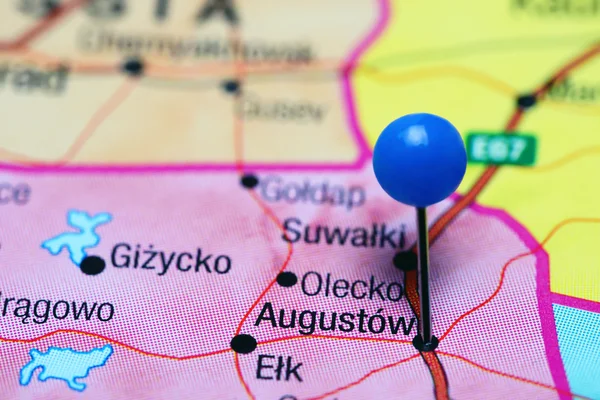 Augustow pinned on a map of Poland