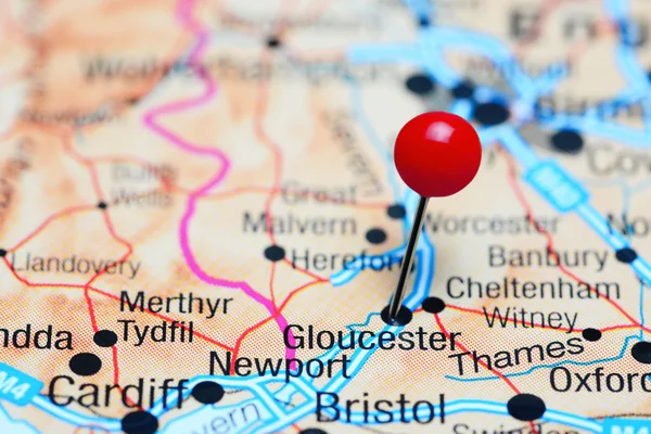 Gloucester pinned on a map of UK