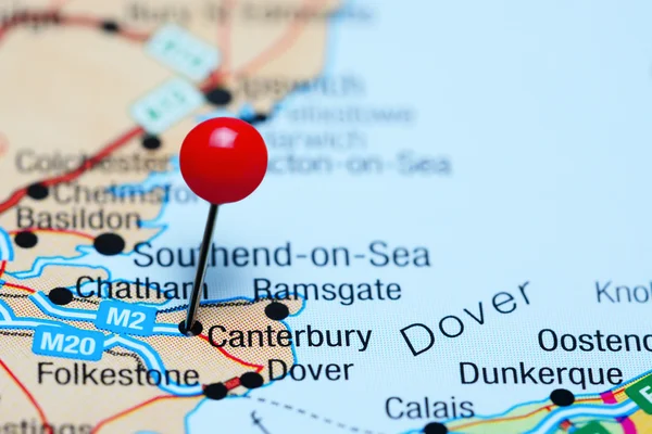 Canterbury pinned on a map of UK