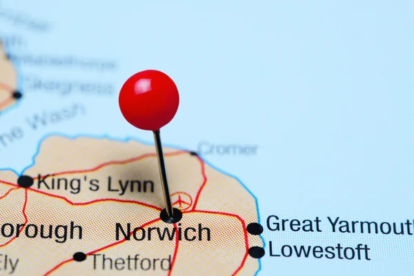Norwich pinned on a map of UK