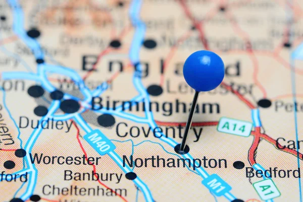 Northampton pinned on a map of UK