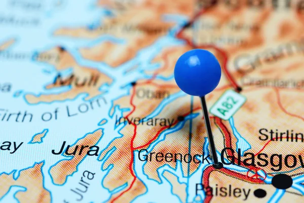 Greenock pinned on a map of Scotland