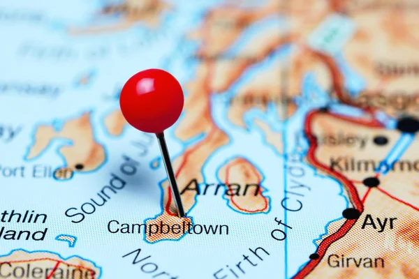 Campbeltown pinned on a map of Scotland