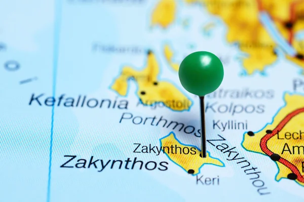 Zakynthos pinned on a map of Greece