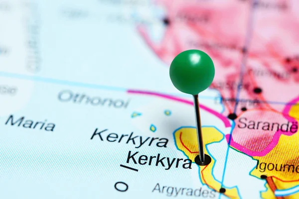 Kerkyra pinned on a map of Greece