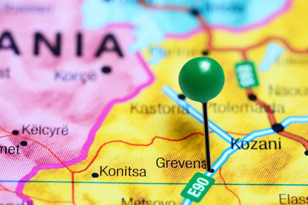 Grevena pinned on a map of Greece
