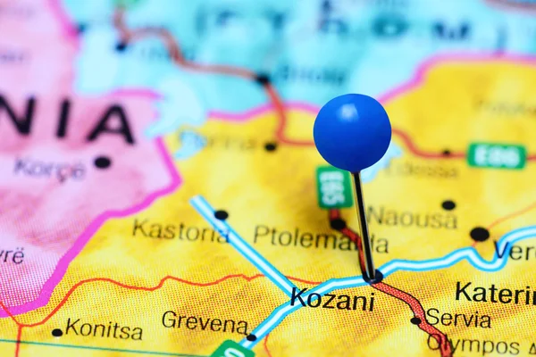 Kozani pinned on a map of Greece