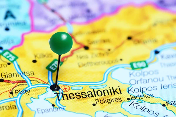 Thessaloniki pinned on a map of Greece
