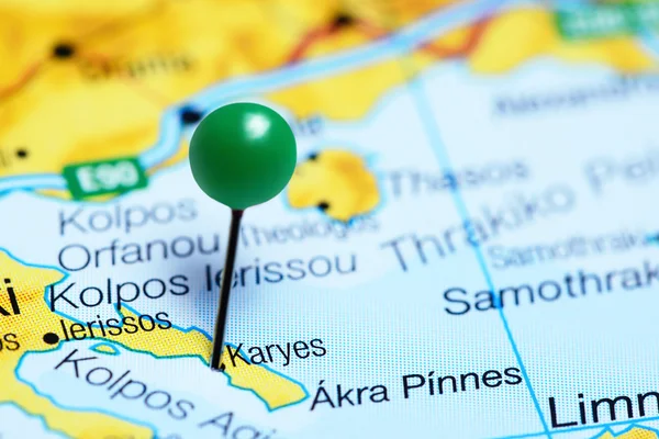 Karyes pinned on a map of Greece